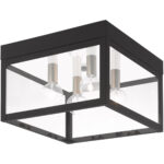 10.5 inch 4 Light Black Outdoor Ceiling Light fixture with Clear Glass Shade-Lighting LumensFlush Mount Ceiling Lights