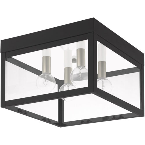 10.5 inch 4 Light Black Outdoor Ceiling Light fixture with Clear Glass Shade-Lighting LumensFlush Mount Ceiling Lights