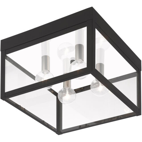 10.5 inch 4 Light Black Outdoor Ceiling Light fixture with Clear Glass Shade-Lighting LumensFlush Mount Ceiling Lights