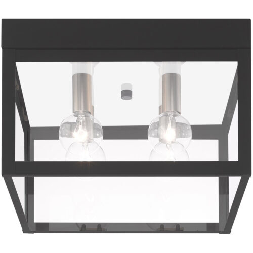 10.5 inch 4 Light Black Outdoor Ceiling Light fixture with Clear Glass Shade-Lighting LumensFlush Mount Ceiling Lights