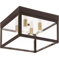 10.5 inch 4 Light Bronze Outdoor Ceiling Light fixture with Clear Glass Shade-Lighting LumensFlush Mount Ceiling Lights