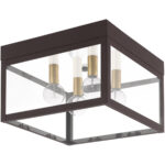 10.5 inch 4 Light Bronze Outdoor Ceiling Light fixture with Clear Glass Shade-Lighting LumensFlush Mount Ceiling Lights