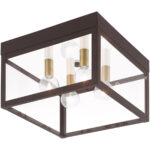 10.5 inch 4 Light Bronze Outdoor Ceiling Light fixture with Clear Glass Shade-Lighting LumensFlush Mount Ceiling Lights