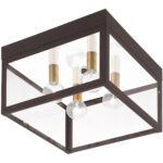 10.5 inch 4 Light Bronze Outdoor Ceiling Light fixture with Clear Glass Shade-Lighting LumensFlush Mount Ceiling Lights