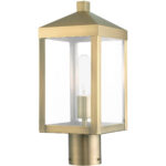 6.25 Sq. inch 1 Light Antique Brass Outdoor Post Top Lantern with Clear Glass Shade-Lighting LumensLantern