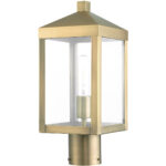 6.25 Sq. inch 1 Light Antique Brass Outdoor Post Top Lantern with Clear Glass Shade-Lighting LumensLantern