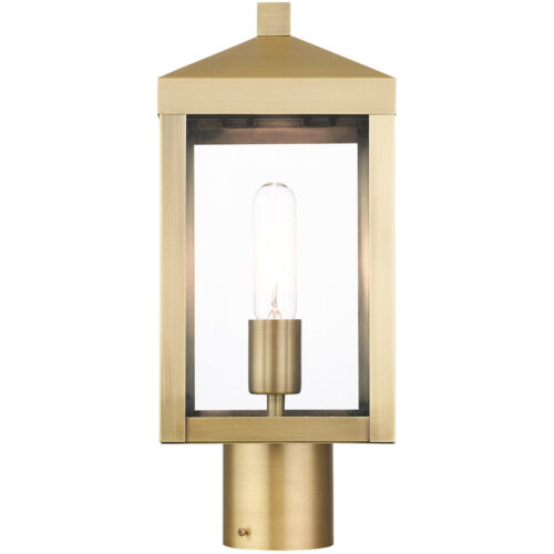 6.25 Sq. inch 1 Light Antique Brass Outdoor Post Top Lantern with Clear Glass Shade-Lighting LumensLantern