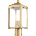 6.25 Sq. inch 1 Light Antique Brass Outdoor Post Top Lantern with Clear Glass Shade-Lighting LumensLantern