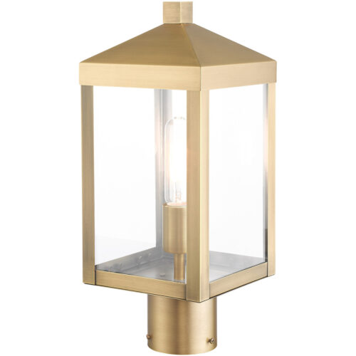 6.25 Sq. inch 1 Light Antique Brass Outdoor Post Top Lantern with Clear Glass Shade-Lighting LumensLantern