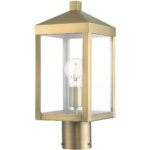 6.25 Sq. inch 1 Light Antique Brass Outdoor Post Top Lantern with Clear Glass Shade-Lighting LumensLantern