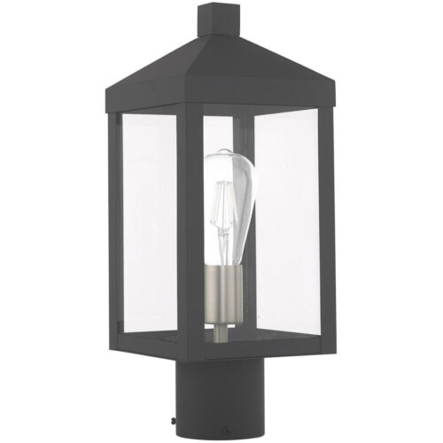 6.25 inch 1 Light Scandinavian Gray Outdoor Post Top Lantern with Clear Glass Shade-Lighting LumensLantern