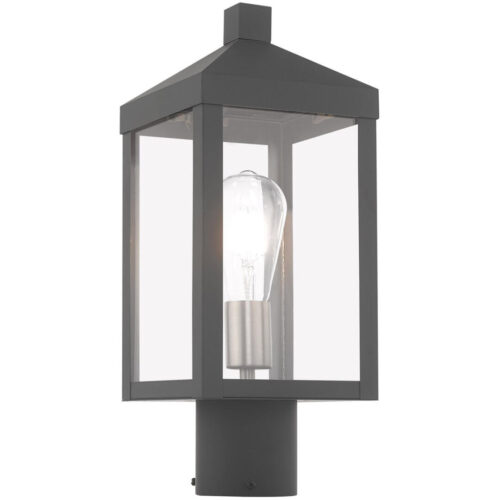 6.25 inch 1 Light Scandinavian Gray Outdoor Post Top Lantern with Clear Glass Shade-Lighting LumensLantern