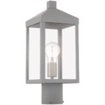 6.25 inch 1 Light Nordic Gray Outdoor Post Top Lantern with Clear Glass Shade-Lighting LumensLantern