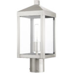 6.25 Sq. inch 1 Light Brushed Nickel Outdoor Post Top Lantern with Clear Glass Shade-Lighting LumensLantern