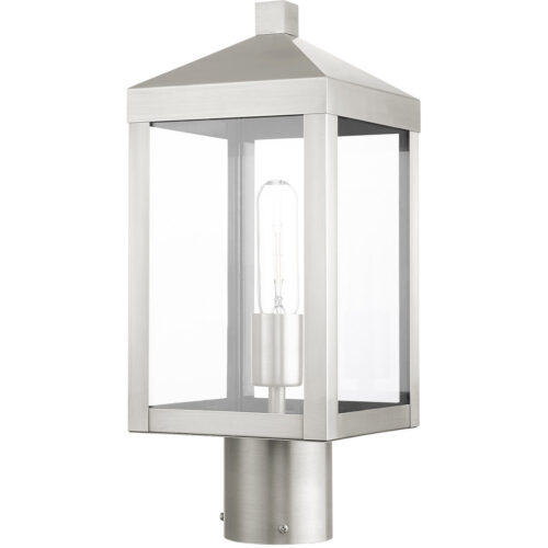 6.25 Sq. inch 1 Light Brushed Nickel Outdoor Post Top Lantern with Clear Glass Shade-Lighting LumensLantern