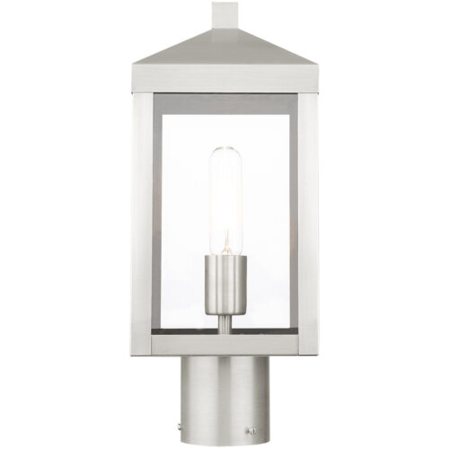 6.25 Sq. inch 1 Light Brushed Nickel Outdoor Post Top Lantern with Clear Glass Shade-Lighting LumensLantern