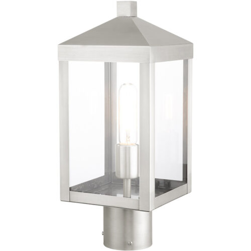 6.25 Sq. inch 1 Light Brushed Nickel Outdoor Post Top Lantern with Clear Glass Shade-Lighting LumensLantern