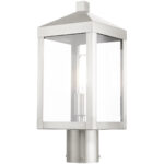 6.25 Sq. inch 1 Light Brushed Nickel Outdoor Post Top Lantern with Clear Glass Shade-Lighting LumensLantern