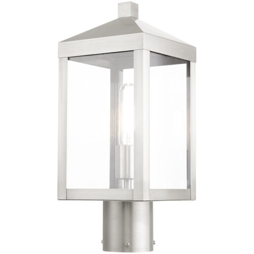 6.25 Sq. inch 1 Light Brushed Nickel Outdoor Post Top Lantern with Clear Glass Shade-Lighting LumensLantern