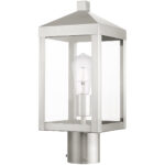 6.25 Sq. inch 1 Light Brushed Nickel Outdoor Post Top Lantern with Clear Glass Shade-Lighting LumensLantern