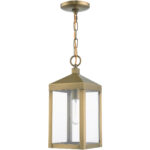 6.25 Sq. inch 1 Light Antique Brass Outdoor Pendant Lantern with Clear Glass Shade-Lighting LumensLantern