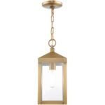 6.25 Sq. inch 1 Light Antique Brass Outdoor Pendant Lantern with Clear Glass Shade-Lighting LumensLantern