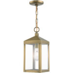 6.25 Sq. inch 1 Light Antique Brass Outdoor Pendant Lantern with Clear Glass Shade-Lighting LumensLantern