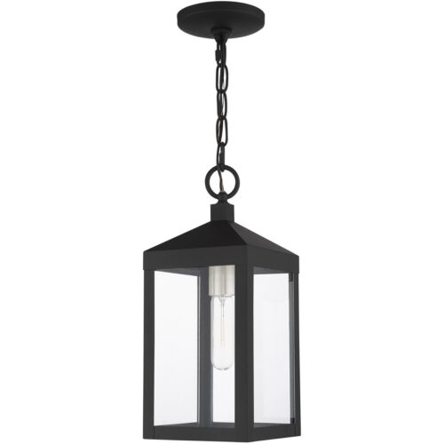 6.25 Sq. inch 1 Light Black Outdoor Pendant Lantern with Clear Glass Shade-Lighting LumensLantern