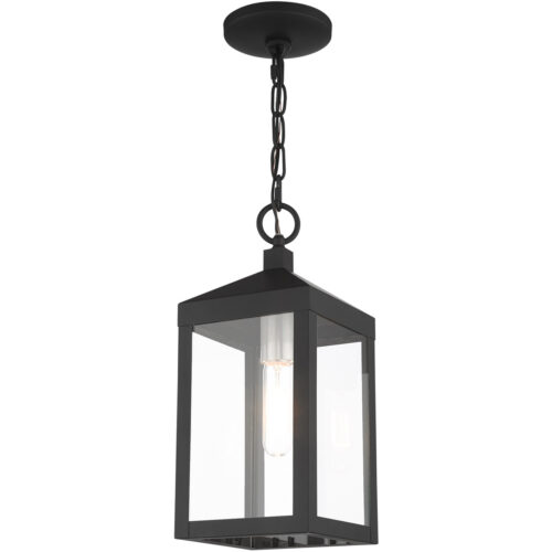 6.25 Sq. inch 1 Light Black Outdoor Pendant Lantern with Clear Glass Shade-Lighting LumensLantern