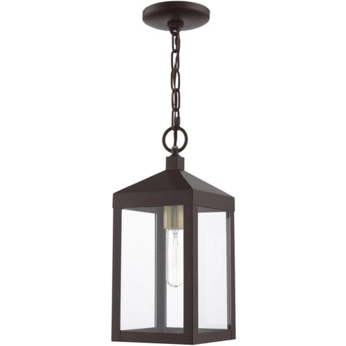 6.25 Sq. inch 1 Light Bronze Outdoor Pendant Lantern with Clear Glass Shade-Lighting LumensLantern