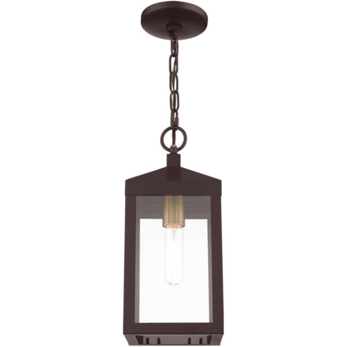 6.25 Sq. inch 1 Light Bronze Outdoor Pendant Lantern with Clear Glass Shade-Lighting LumensLantern