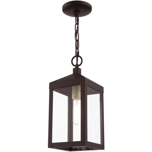 6.25 Sq. inch 1 Light Bronze Outdoor Pendant Lantern with Clear Glass Shade-Lighting LumensLantern