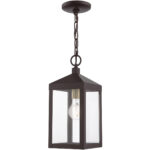 6.25 Sq. inch 1 Light Bronze Outdoor Pendant Lantern with Clear Glass Shade-Lighting LumensLantern