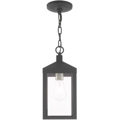 6.25 inch 1 Light Scandinavian Gray Outdoor Pendant Lantern with Clear Glass Shade-Lighting LumensLantern