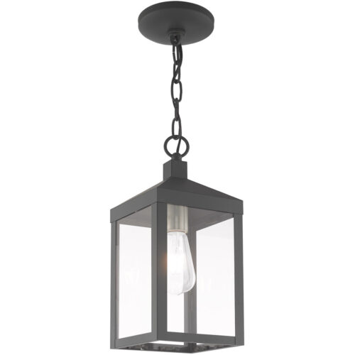 6.25 inch 1 Light Scandinavian Gray Outdoor Pendant Lantern with Clear Glass Shade-Lighting LumensLantern