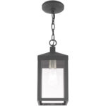 6.25 inch 1 Light Scandinavian Gray Outdoor Pendant Lantern with Clear Glass Shade-Lighting LumensLantern