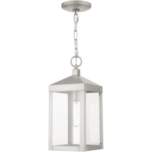 6.25 Sq. inch 1 Light Brushed Nickel Outdoor Pendant Lantern with Clear Glass Shade-Lighting LumensLantern