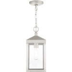 6.25 Sq. inch 1 Light Brushed Nickel Outdoor Pendant Lantern with Clear Glass Shade-Lighting LumensLantern