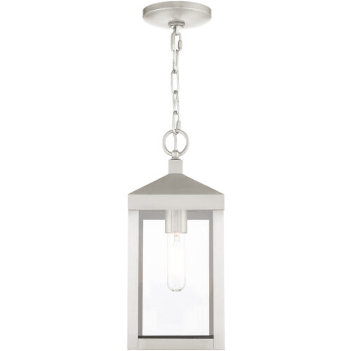 6.25 Sq. inch 1 Light Brushed Nickel Outdoor Pendant Lantern with Clear Glass Shade-Lighting LumensLantern