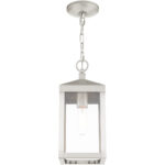 6.25 Sq. inch 1 Light Brushed Nickel Outdoor Pendant Lantern with Clear Glass Shade-Lighting LumensLantern