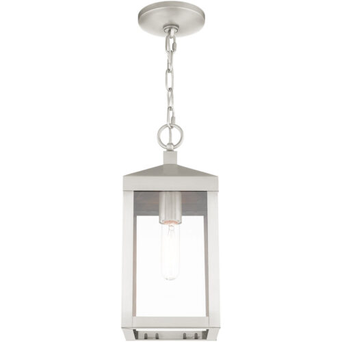 6.25 Sq. inch 1 Light Brushed Nickel Outdoor Pendant Lantern with Clear Glass Shade-Lighting LumensLantern