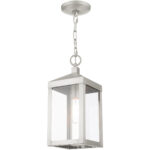 6.25 Sq. inch 1 Light Brushed Nickel Outdoor Pendant Lantern with Clear Glass Shade-Lighting LumensLantern