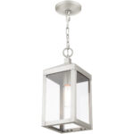 6.25 Sq. inch 1 Light Brushed Nickel Outdoor Pendant Lantern with Clear Glass Shade-Lighting LumensLantern