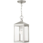 6.25 Sq. inch 1 Light Brushed Nickel Outdoor Pendant Lantern with Clear Glass Shade-Lighting LumensLantern