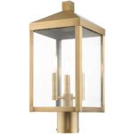 8.25 Sq. inch 3 Light Antique Brass Outdoor Post Top Lantern with Clear Glass Shade-Lighting LumensLantern