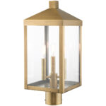 8.25 Sq. inch 3 Light Antique Brass Outdoor Post Top Lantern with Clear Glass Shade-Lighting LumensLantern