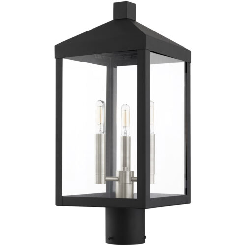 8.25 Sq. inch 3 Light Black Outdoor Post Top Lantern with Clear Glass Shade-Lighting LumensLantern