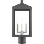 8.25 Sq. inch 3 Light Black Outdoor Post Top Lantern with Clear Glass Shade-Lighting LumensLantern