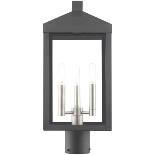 8.25 Sq. inch 3 Light Black Outdoor Post Top Lantern with Clear Glass Shade-Lighting LumensLantern