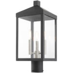 8.25 Sq. inch 3 Light Black Outdoor Post Top Lantern with Clear Glass Shade-Lighting LumensLantern